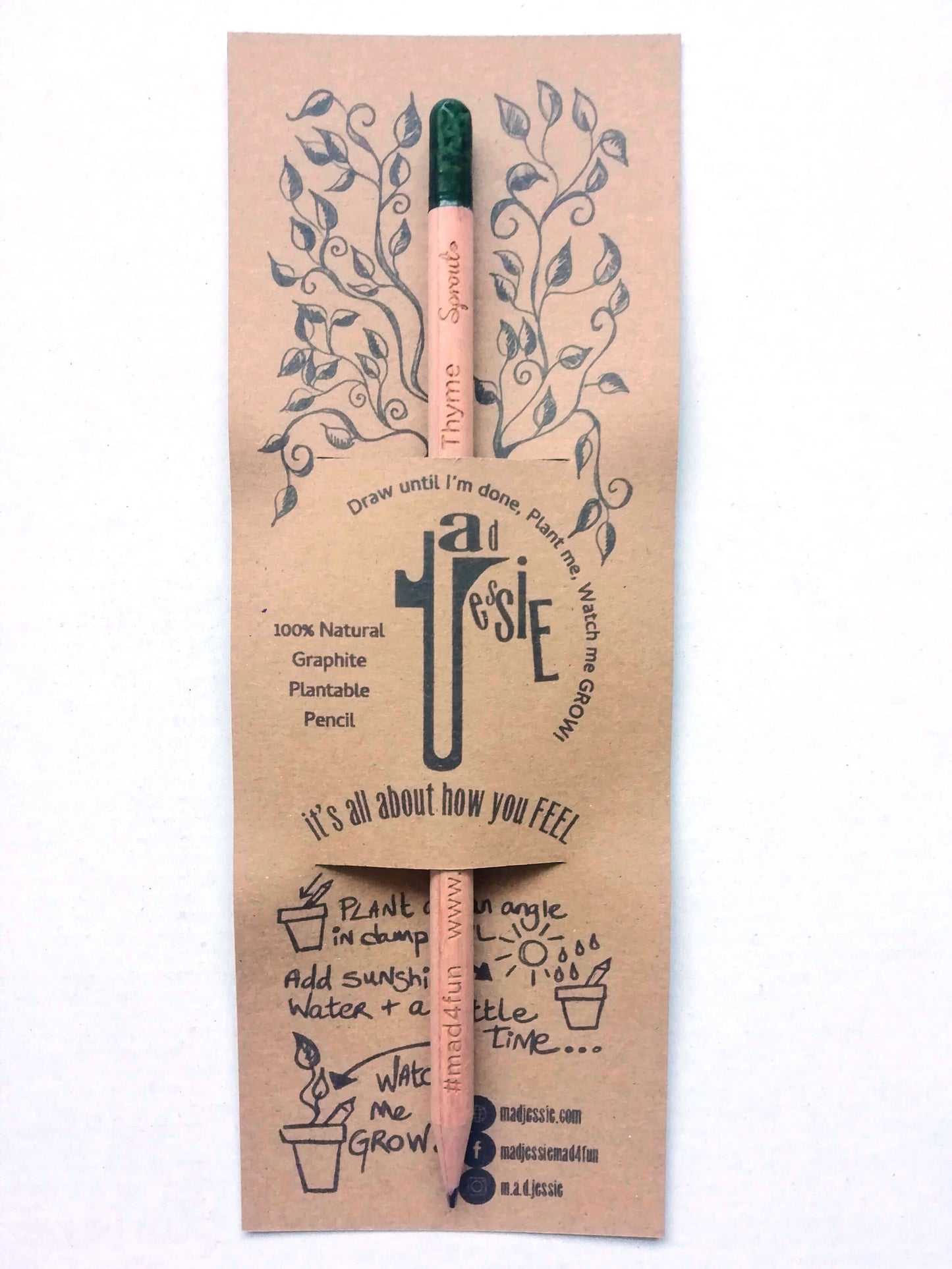 100% Natural Graphite Sprout Plantable Pencil -  Basil, Cherry Tomato, Thyme, Sage, Coriander, Forget-me-not, Daisy, Carnation, Sunflower