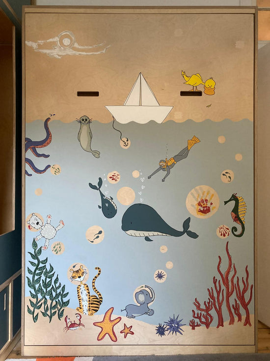 indoor mural , showing a fun under the sea theme for a child's bedroom 