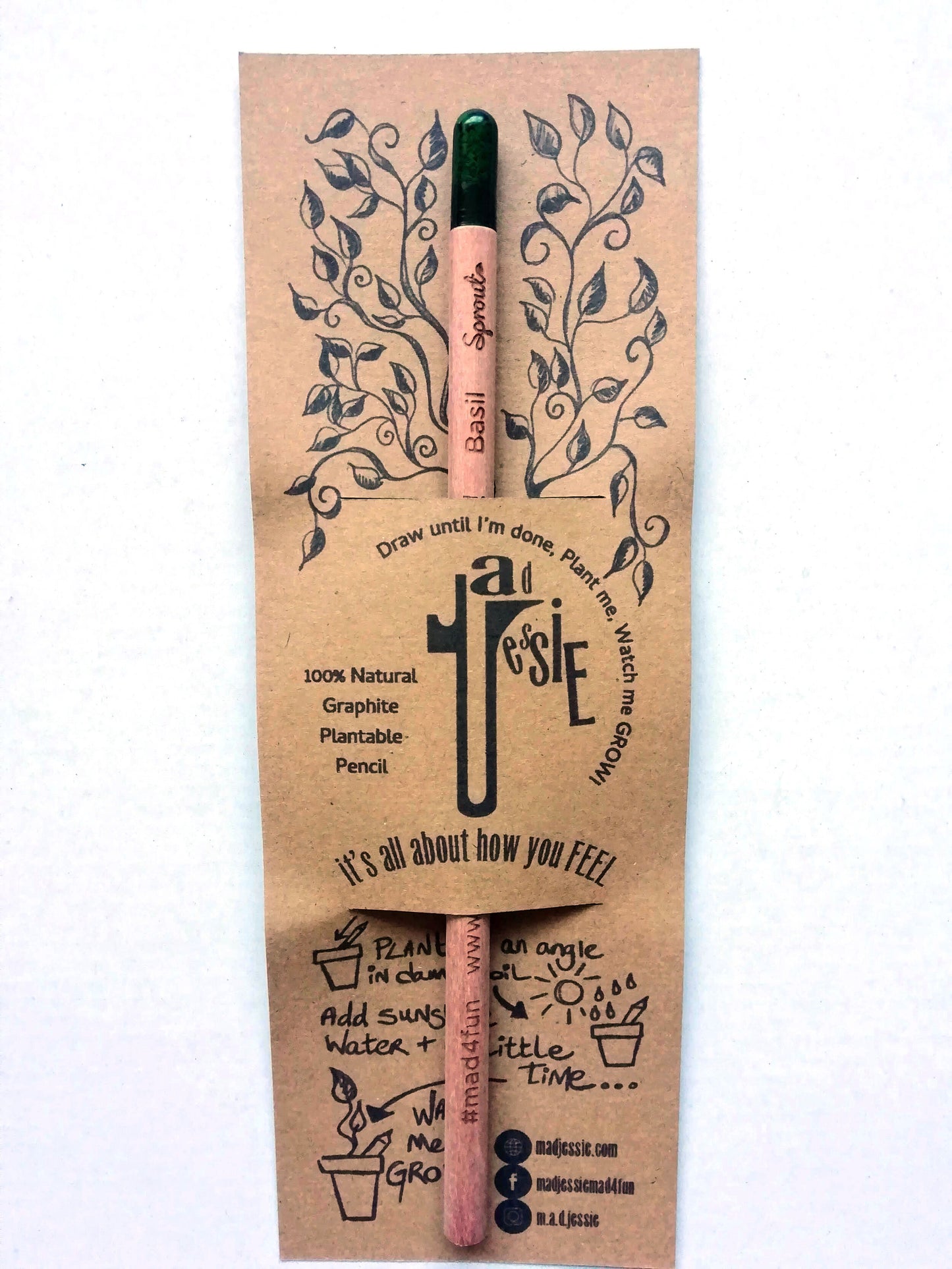100% Natural Graphite Sprout Plantable Pencil - Thyme, Basil, Coriander, Daisy, Forget-me-not, Sunflower, Chia