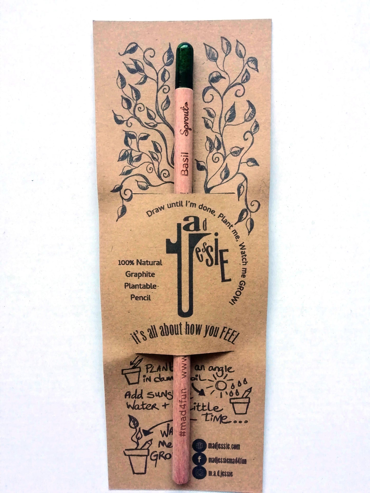 100% Natural Graphite Sprout Plantable Pencil -  Basil, Cherry Tomato, Thyme, Sage, Coriander, Forget-me-not, Daisy, Carnation, Sunflower