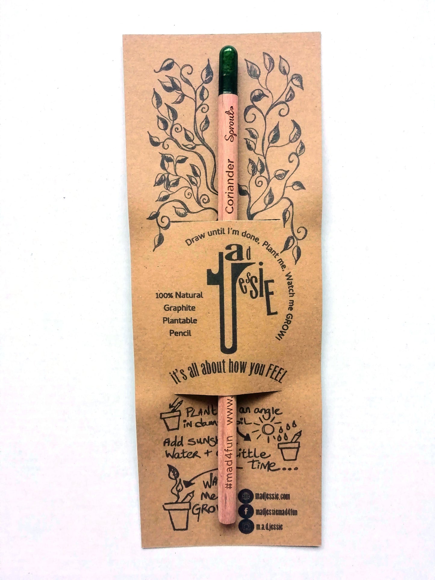 100% Natural Graphite Sprout Plantable Pencil - Thyme, Basil, Coriander, Daisy, Forget-me-not, Sunflower, Chia