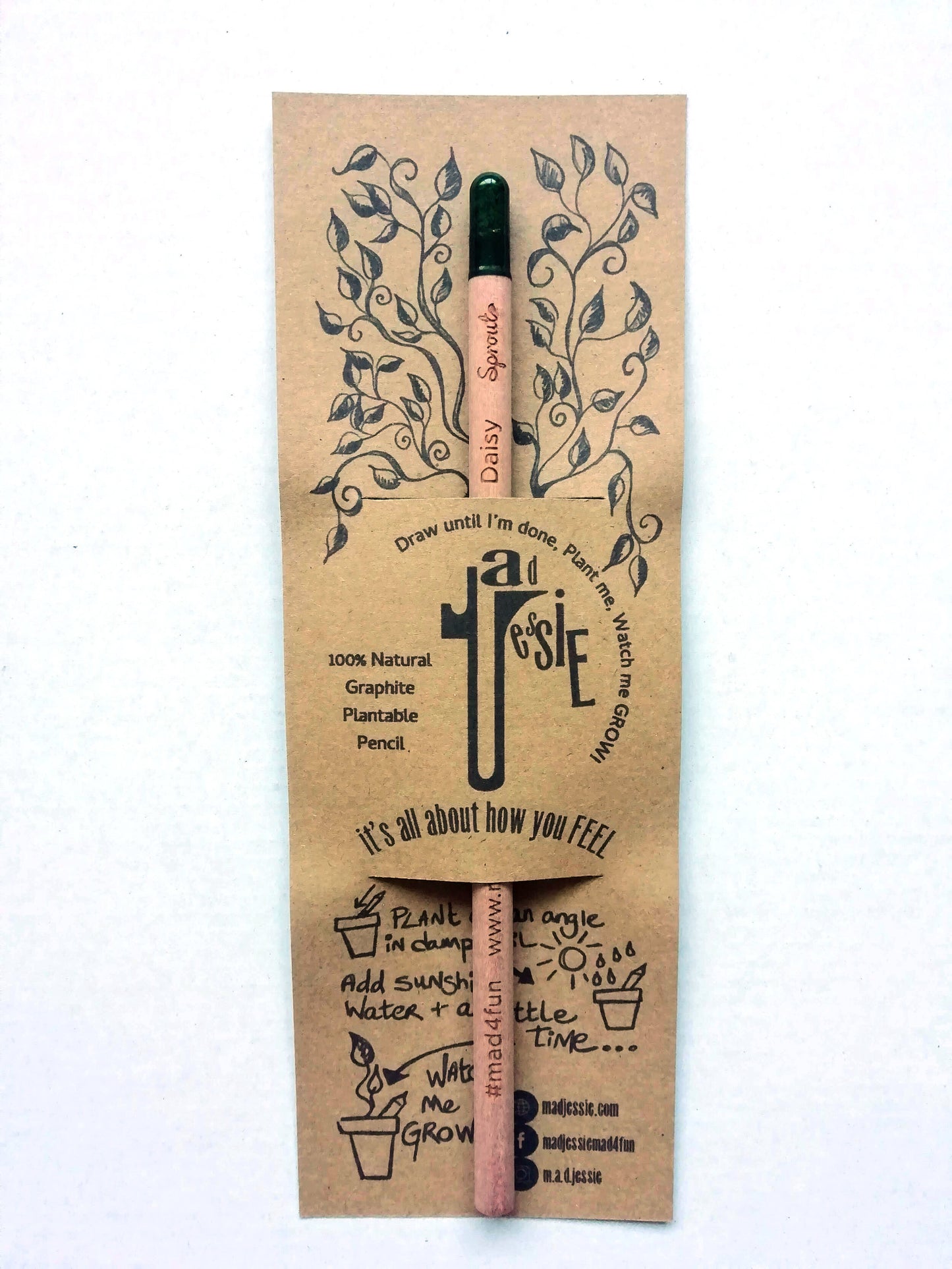 100% Natural Graphite Sprout Plantable Pencil - Thyme, Basil, Coriander, Daisy, Forget-me-not, Sunflower, Chia