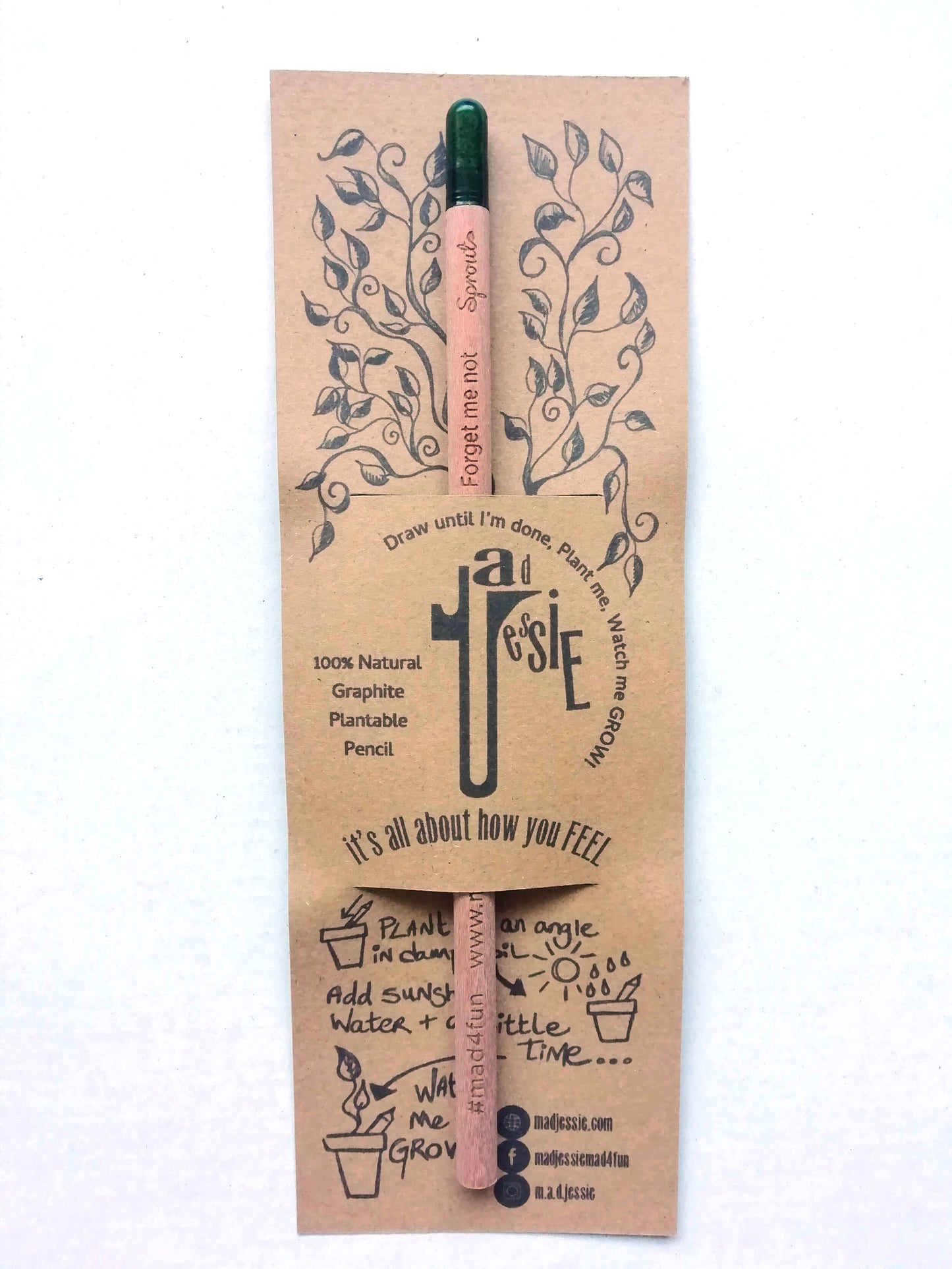 100% Natural Graphite Sprout Plantable Pencil -  Basil, Cherry Tomato, Thyme, Sage, Coriander, Forget-me-not, Daisy, Carnation, Sunflower