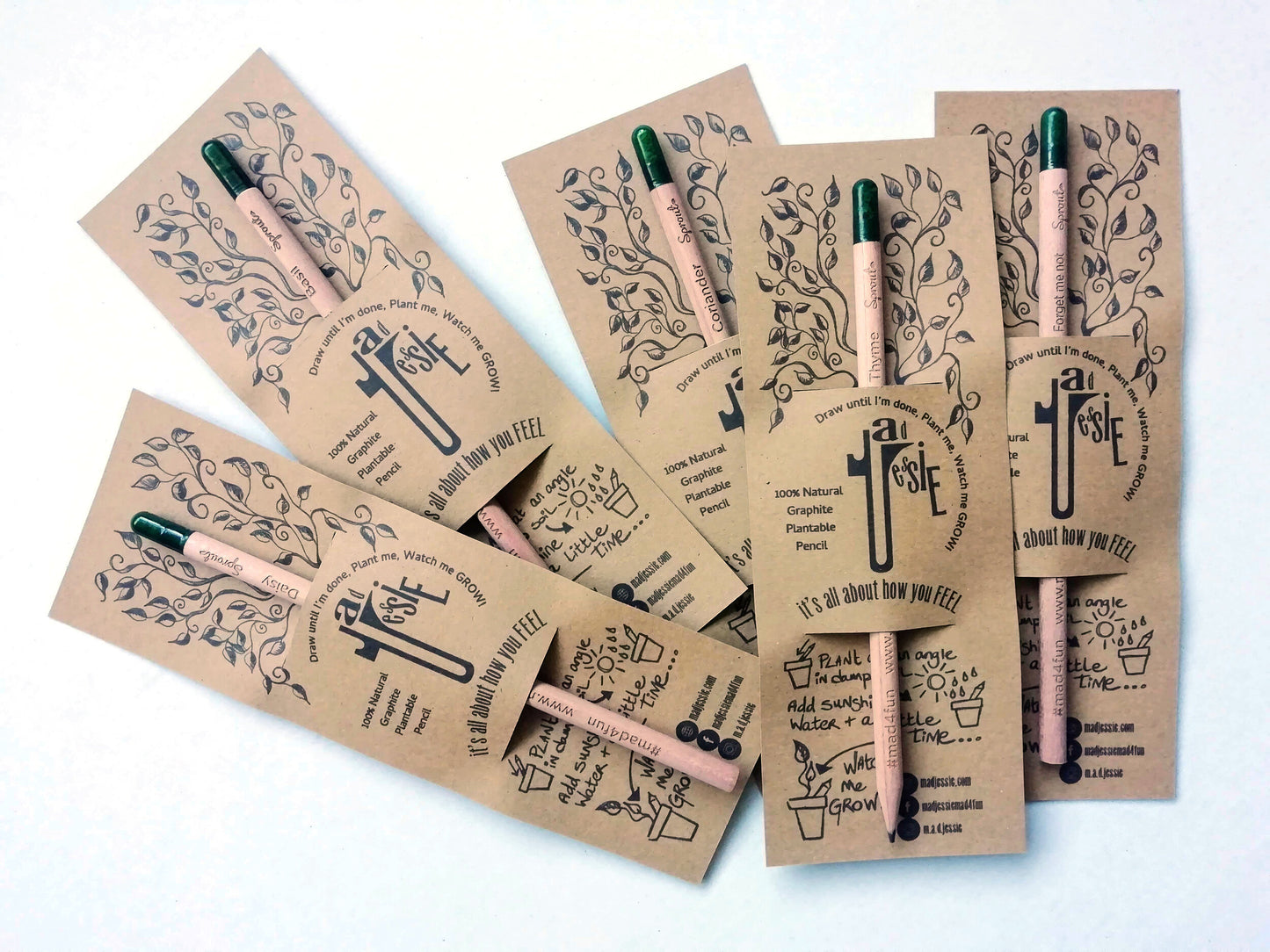 100% Natural Graphite Sprout Plantable Pencil - Thyme, Basil, Coriander, Daisy, Forget-me-not, Sunflower, Chia